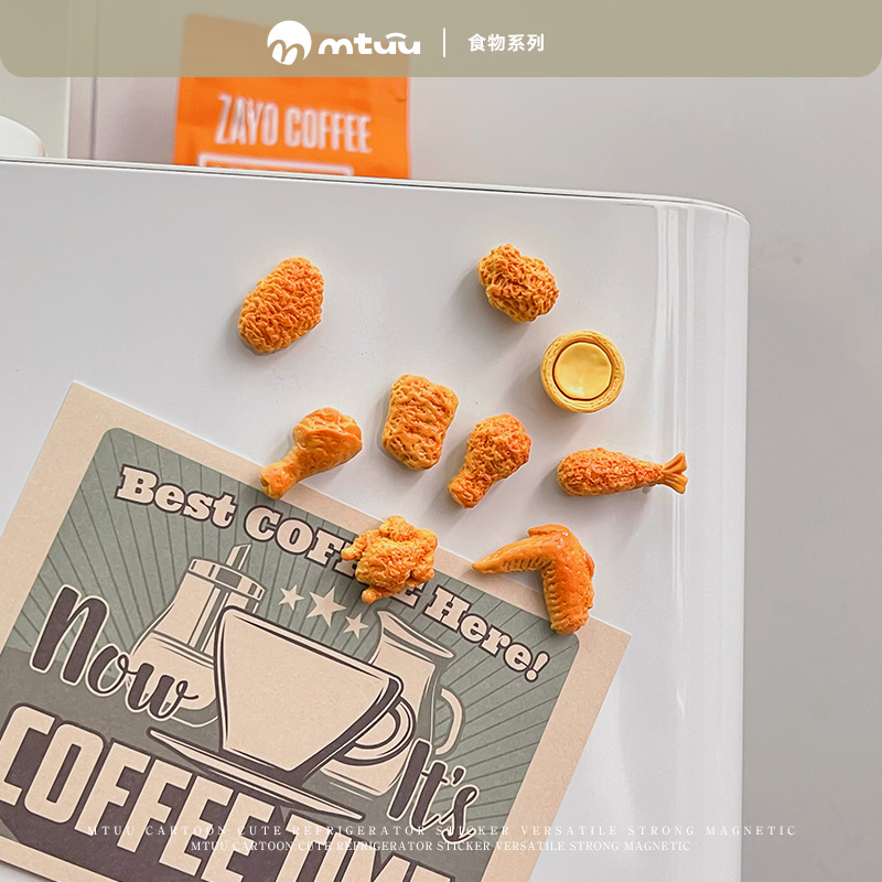 冰箱贴干饭人3D树脂烤鸡腿鸡翅磁性贴食玩模型家居装饰贴卡通