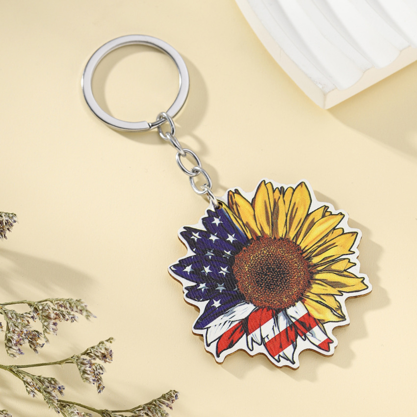 13g Weight Keychain Classification 1 Piece Quantity Daily Occasion Wood Material American Flag, Eagle Pattern Unisex Gender Retro Style 1 Piece Retro American Flag Eagle Wood Unisex Keychain 6