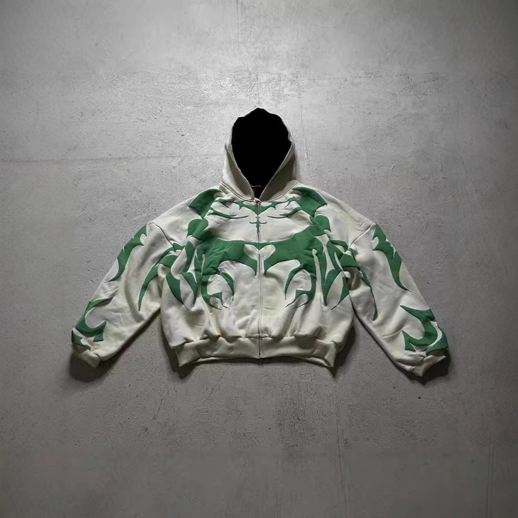 Herbst/Winter 2026: Y2K-Explosion – Europäischer und amerikanischer dunkler Gothic-Pullover mit Reißverschluss und Kapuze für Damen und Herren mit Print – Neuer Trendmantel_voghion.com