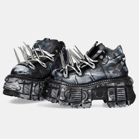 Abisebo Gothic Leather Shoes Heavy Metal Dark Rock Biker Boots Old Spiked Heap High Top Shoes Platform Shoes