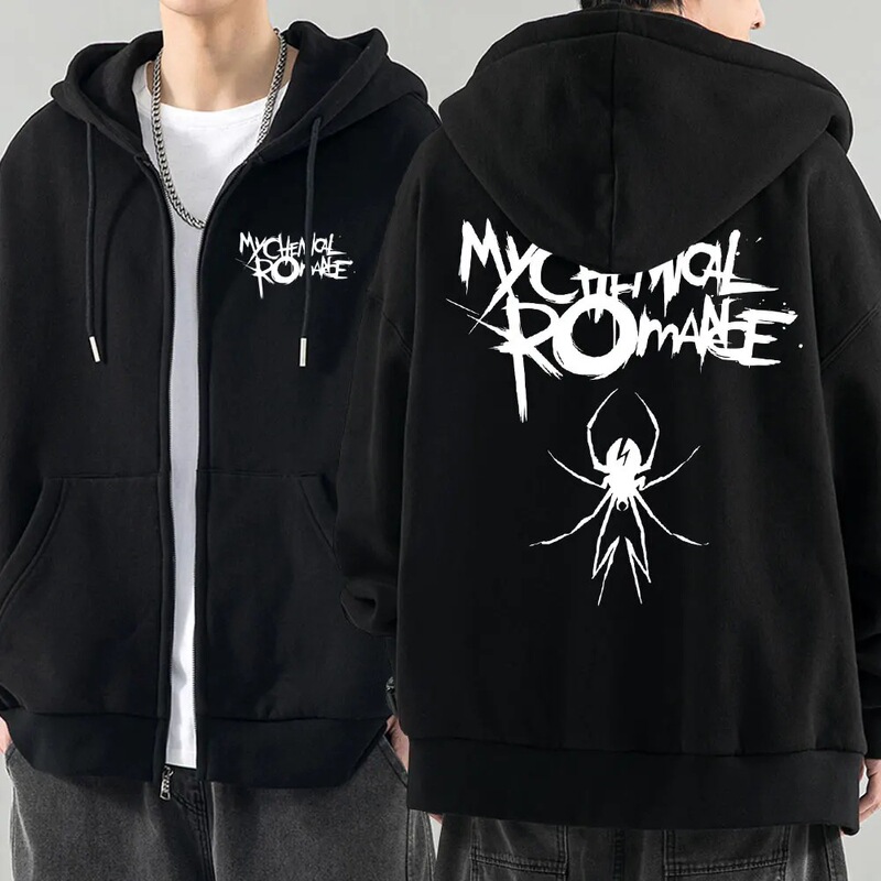 メンズファッションパーカージャケットコートマイケミカルロマンスMcrデッドジッパーパーカートップルーズブラック|undefined
