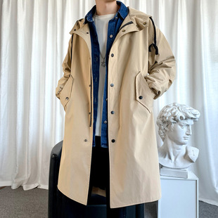 Autumn and Winter New Arrival Trenchcoat Men's Loose Mid-length Parksuit Coat Youth Solid Color Thickened Casual Coat Trenchcoat