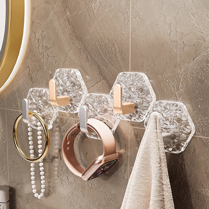 Cross-border water ripple hexagonal seamless hook, bathroom no-drill hook, adhesive wall-mounted hook behind the door