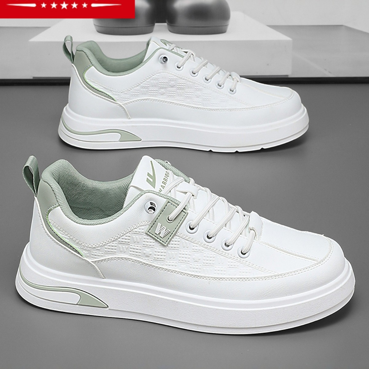 小白鞋男鞋春季学生休闲潮流一脚蹬皮面运动夏季透气平底板鞋