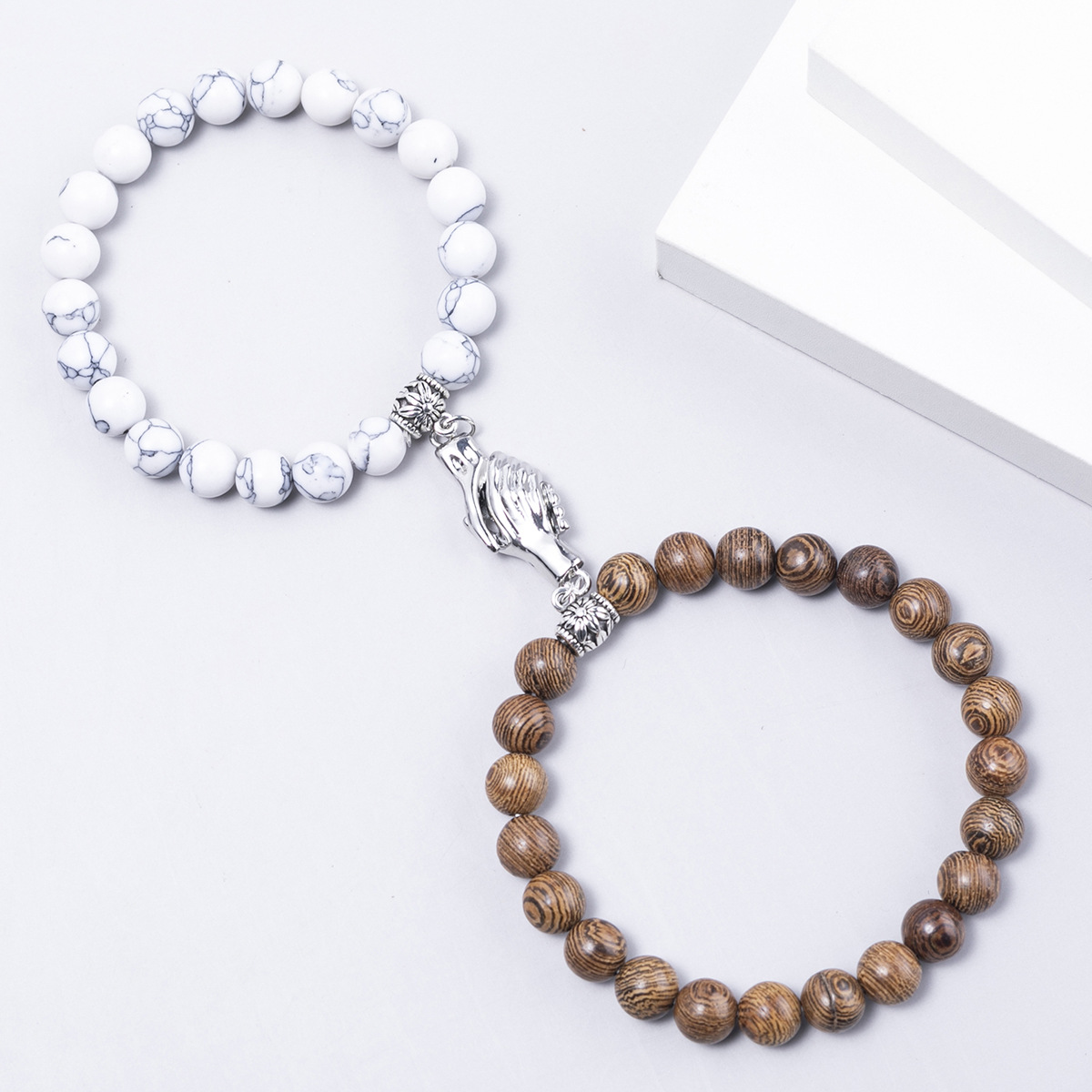 Fashion Heart Shape Agate Beaded Bracelets 1 Set