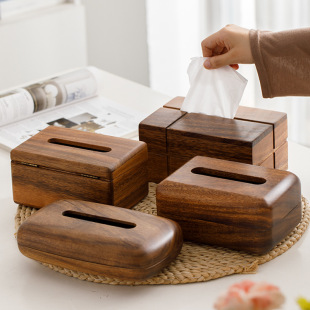 Walnut Tissue Box Simple Household Dining Table Paper Box Living Room Office Car Solid Wood Hotel Paper Box
