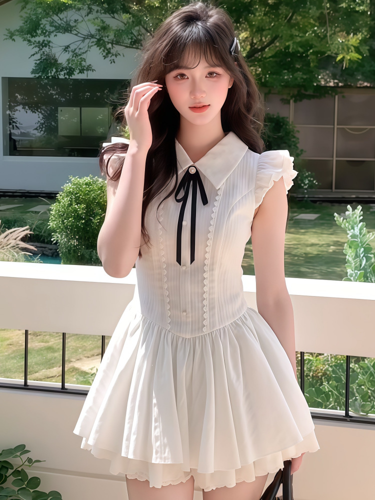2026感蝴蝶结系带小众不撞款连衣裙女温柔风蕾丝拼接显瘦短裙女装