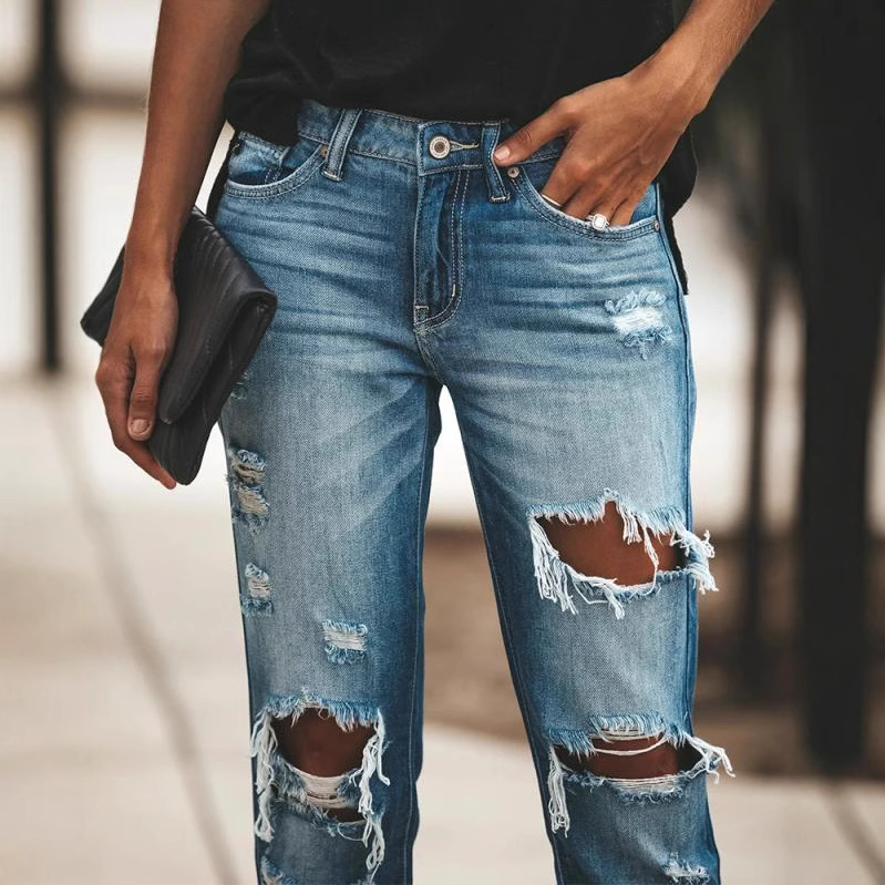 Jeans ajustados rotos para mujer, comercio exterior europeo y americano, Wish.com, AliExpress, Amazon, eBay