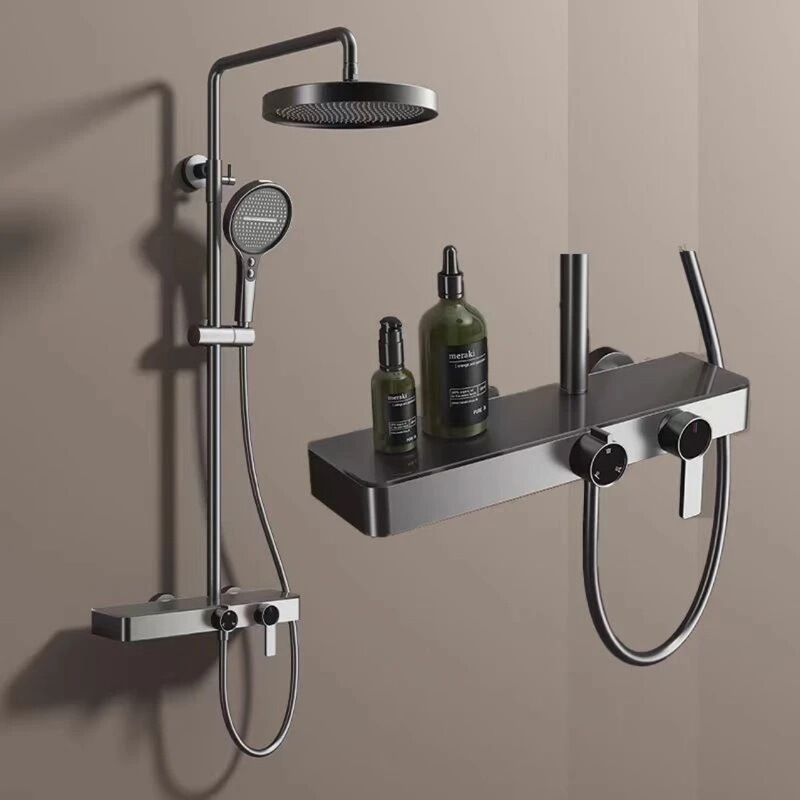 Shower Rack Set with Showerhead, Knob, Hot and Cold Mixing Valve, 304 Stainless Steel Exposed Shower Set Shower Rack Set with Showerhead, Knob, Hot and Cold Mixing Valve, 304 Stainless Steel Exposed Shower Set