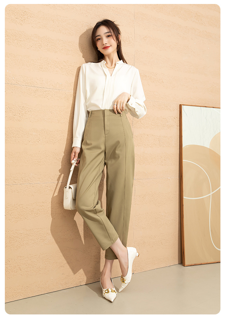 Quần lưỡi liềm nữ cạp cao ống rộng dáng suông chất modal mềm mại — trà xanh matcha chi tiết 26