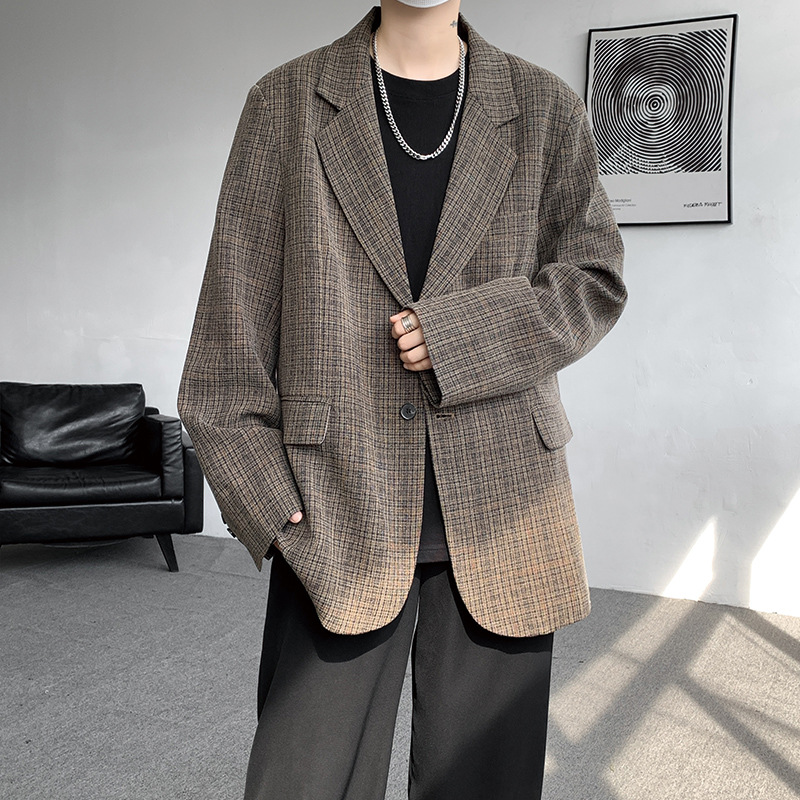 1 24 Autumn Winter New American Retro Plaid Oversized Jacket Men's Stylish High-End Casual Suit Houndstooth_voghion.com