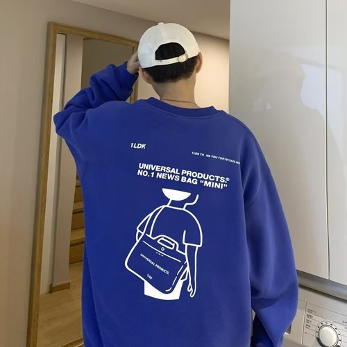 Men's Hong Kong Style Sweatshirt, Ins Trendy Brand Loose Casual Sweatshirt for Boys, Winter Warm Fleece Jacket, Youth Round Neck Capless Top