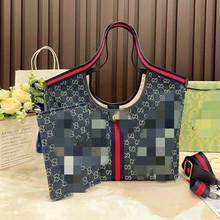 跨境外单慵懒出街潮复古老花托特包撞色设计 大容量男女同款