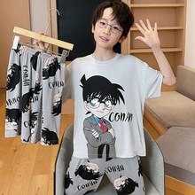 男童莫代尔睡衣儿童春夏短袖三件套初中男孩中大童卡通宝宝家居服