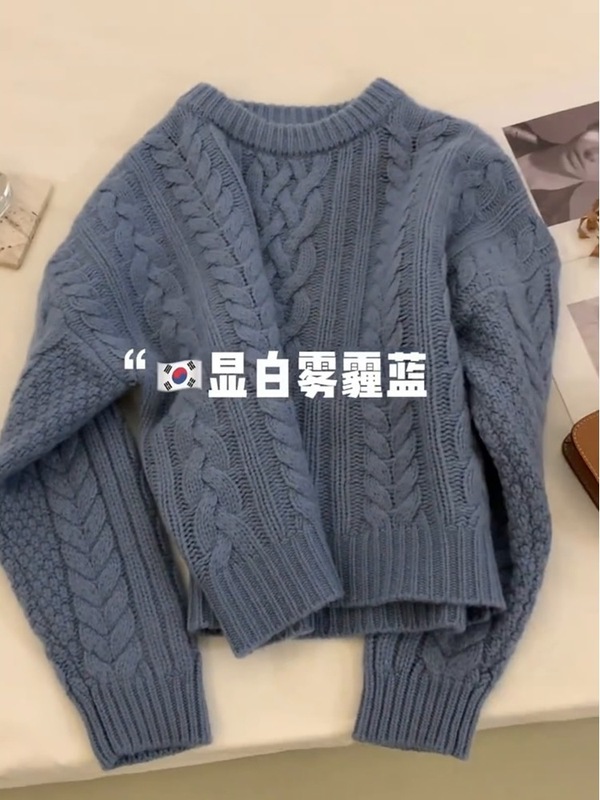 2025秋冬新款绿色毛衣慵懒高级感欧货重工麻花编织针织衫加厚上衣|undefined