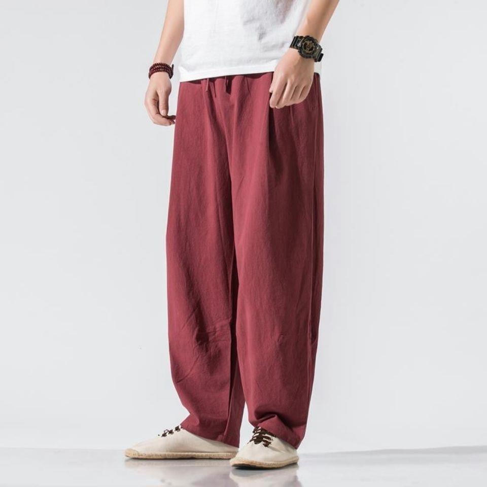Pantalones de lino de traje Tang de estilo chino para hombres Pantalones de harén de pierna ancha de gran tamaño sueltos casuales para hombres