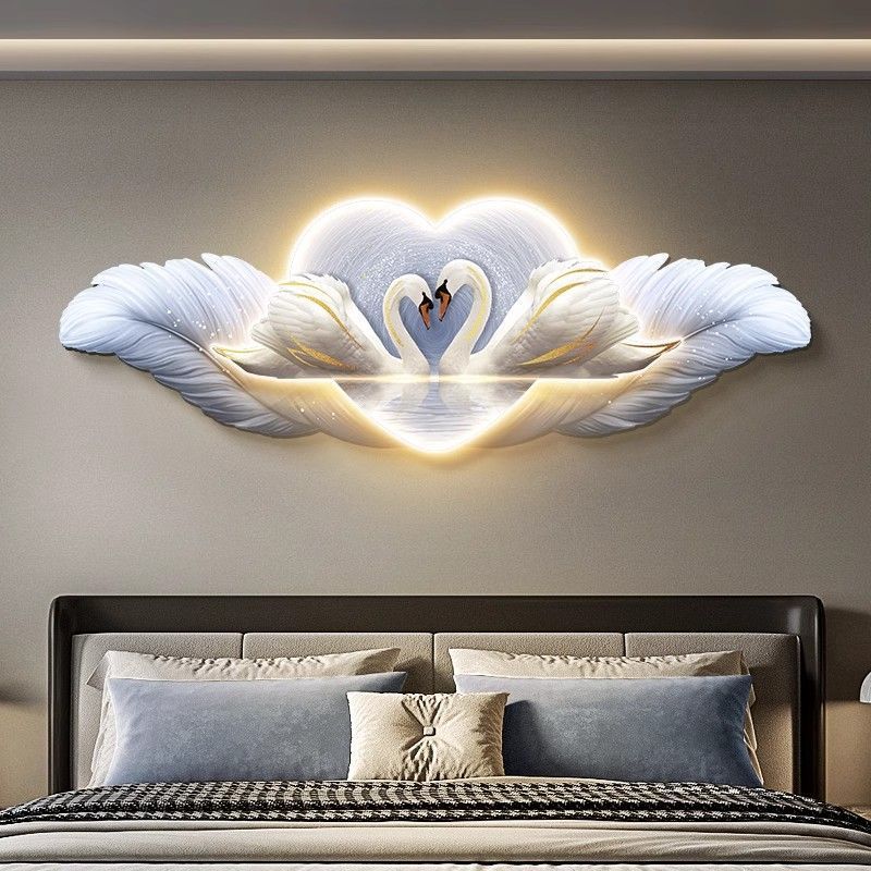 Swan Bedroom Decorative Painting Advanced Sense Master Bedroom Bedside Hanging Painting Light Luxury Feather Living Room Background Wall Mural