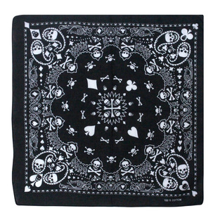 Cotton Square Scarf American West Coast Scarf Square Scarf Spicy Teacher Same Style Black Poker Ghost Head Scarf Hip-Hop Hat