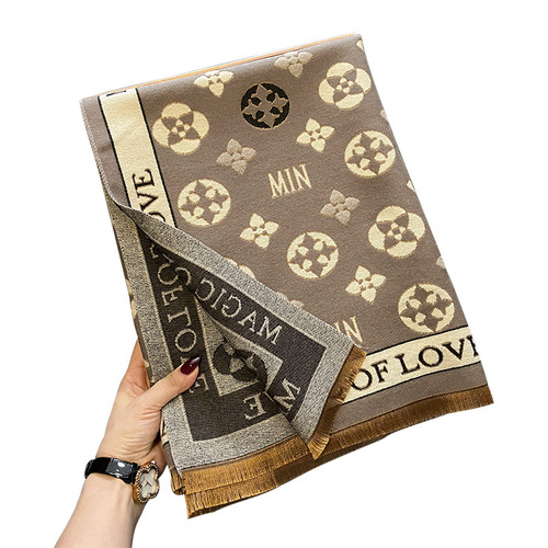 Autumn and winter new Korean version printed imitation cashmere scarf women's dual-use air-conditioning shawl  new double-sided thickened scarf