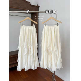 【千层cake】重工up！不规则蕾丝荷叶边插片下摆半身裙春2025新款