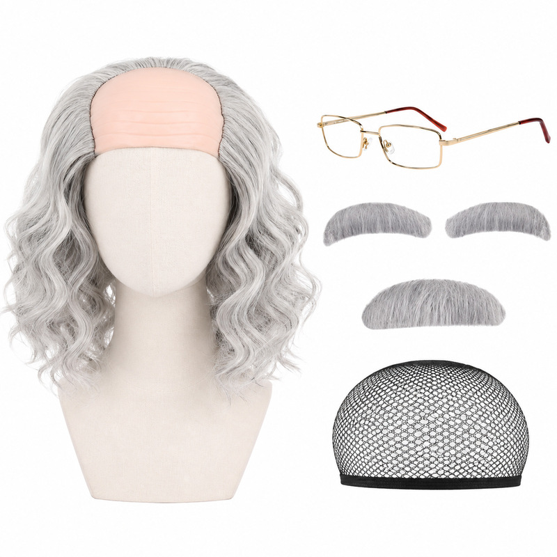 Cross-border gray wig set, performance wig, cosplay Einstein inventor scientist role-playing wig Cross-border gray wig set, performance wig, cosplay Einstein inventor scientist role-playing wig