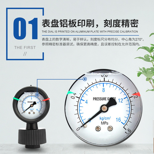 YTP-60PP diaphragm pressure gauge LUDl acid and alkali resistant, anti-corrosion 10kg 4-point thread Yuanhuang Technology inner wire