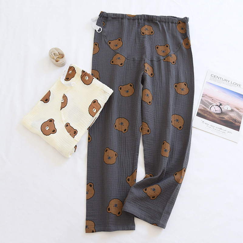 Cartoon belly support pajama pants soft crepe Four Seasons thin home pants double-layer gauze can be worn outside walking pregnant women's pants