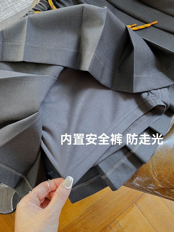 学院风抽绳百褶裙女2025秋冬辣妹高腰显瘦半身裙纯色潮流a字短裙|undefined