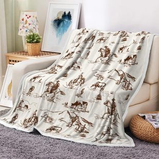 Wild West Denim Riding Desert Cactus Warm Bed Sofa Blanket American West Theme Flannel Blanket