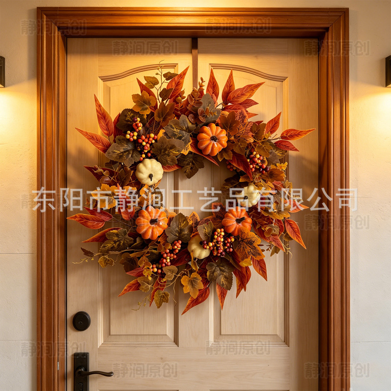 Jingjian Original Autumn Thanksgiving Wreath with Pumpkins and Maple Leaves, Wall Hanging for Holiday Parties, Door Decoration, Cross-Border Jingjian Original Autumn Thanksgiving Wreath with Pumpkins and Maple Leaves, Wall Hanging for Holiday Parties, Door Decoration, Cross-Border