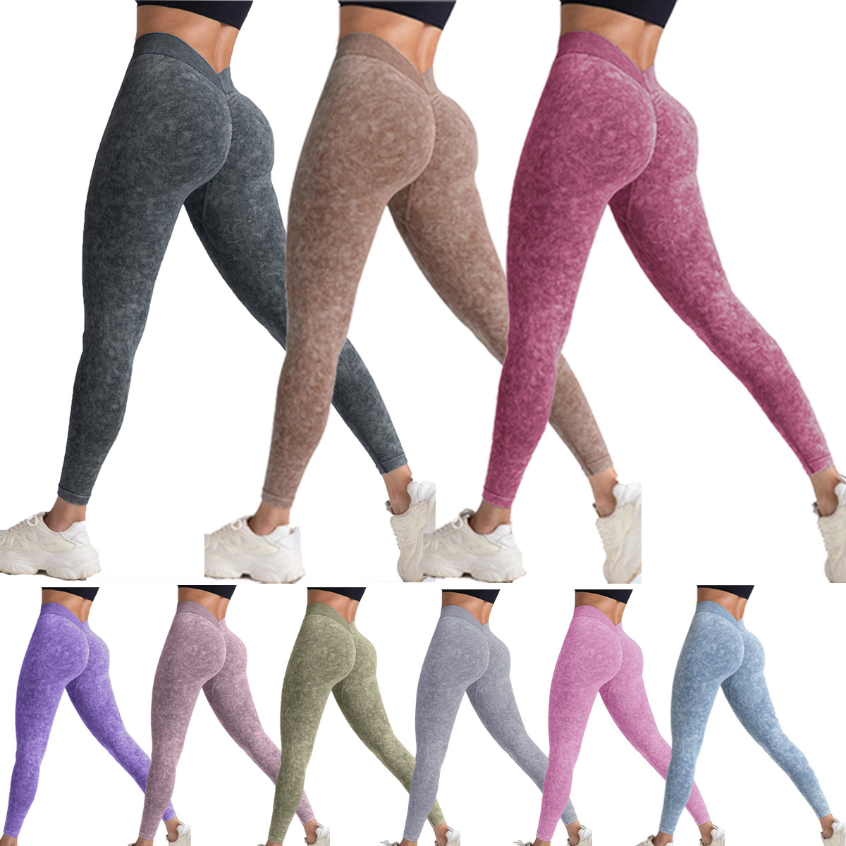 Sports Seamless High Elastic Plus V Waist V-back Peach Hip Washed Frosted Tight Short Sleeve Shorts Trousers suit