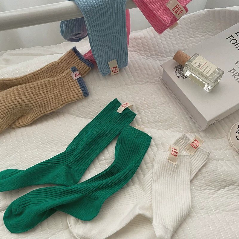Вертикальные хлопковые носки средней длины с двойной иглой и надписью She Letter Label для мужчин и женщин, Спортивные Повседневные носки в японском стиле в студенческом стиле в Корейском стиле, модные