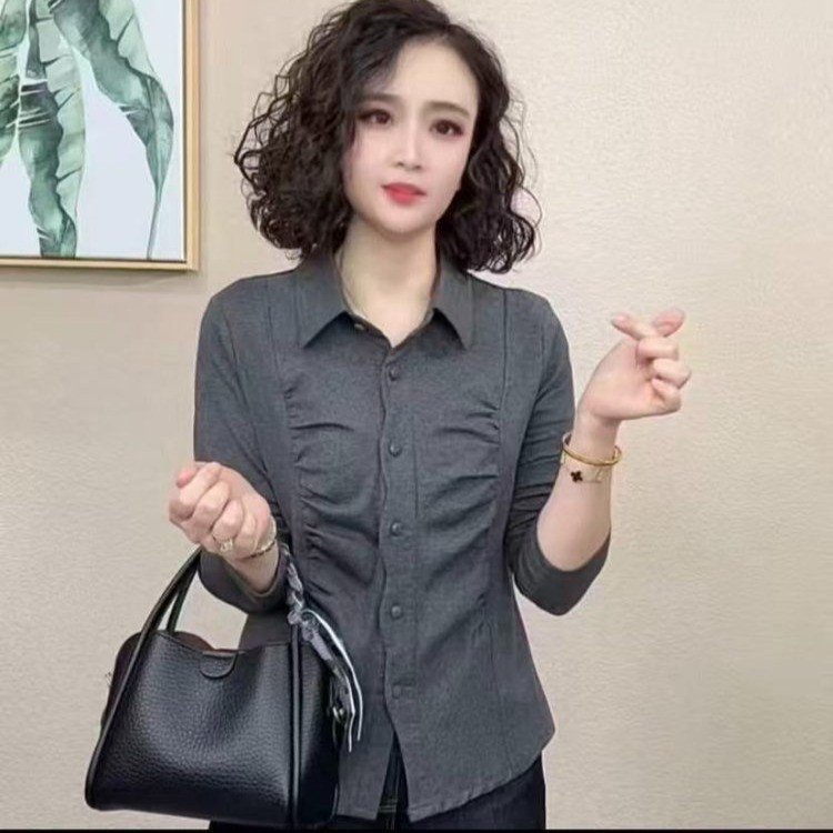 2025 秋季新款长袖衬衫纽扣气质洋气显瘦减龄外穿打底上衣休闲|undefined