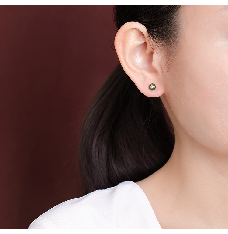Bông tai bạc S925 mạ vàng đính ngọc Hòa Điền Jasper phong cách Trung Quốc — Kiểu màu bạc chi tiết 7