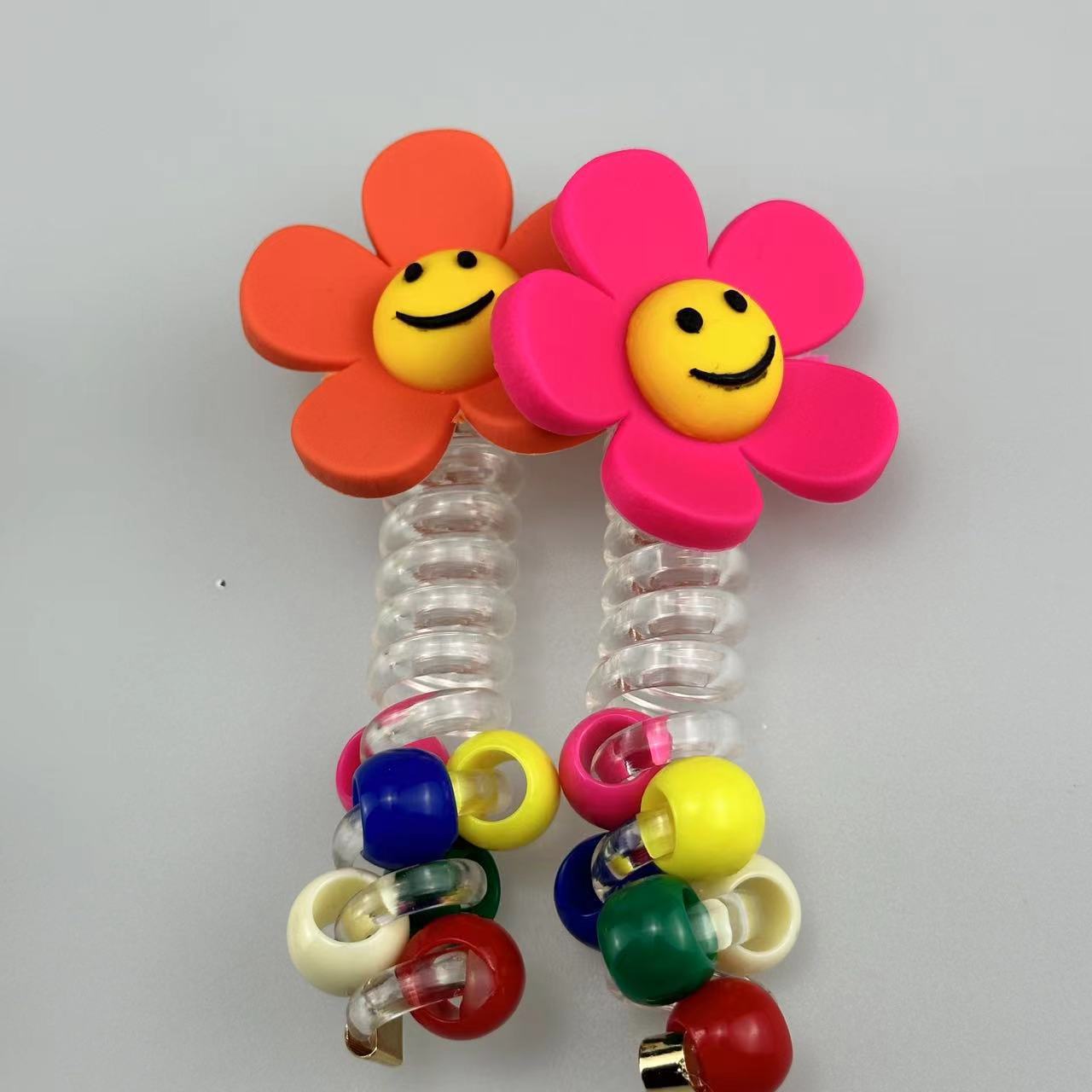 Chica sol línea telefónica anillo de cabello sonriente transparente cola de caballo artefacto de cabello trenzado perlas alrededor de cuerdas de cabello joyas