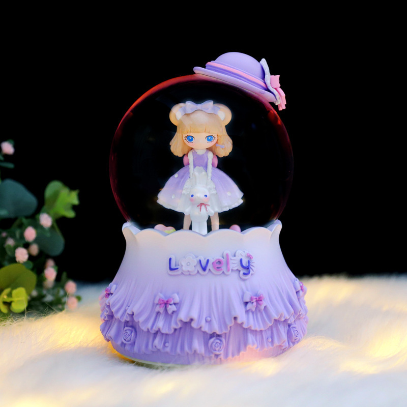 Dreamy Ins-Style Lolita Girl Princess Crystal Ball Rotating Snow Music Box Ornament Exquisite Gift Wholesale