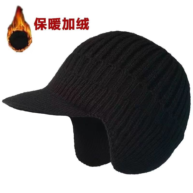 冬季帽子男护耳帽针织帽羊毛绒保暖老人帽加厚毛线帽防寒休闲百搭