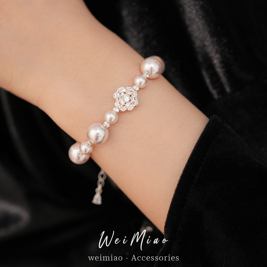 Pulsera de perlas de piedra de diamante ligera de lujo nicho de alto nivel pulsera temperamento de moda al por mayor joyas de mano image 3