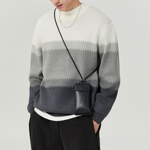 高质感渐变色圆领针织衫男士打底2023秋冬季新款韩版潮流毛衫上衣