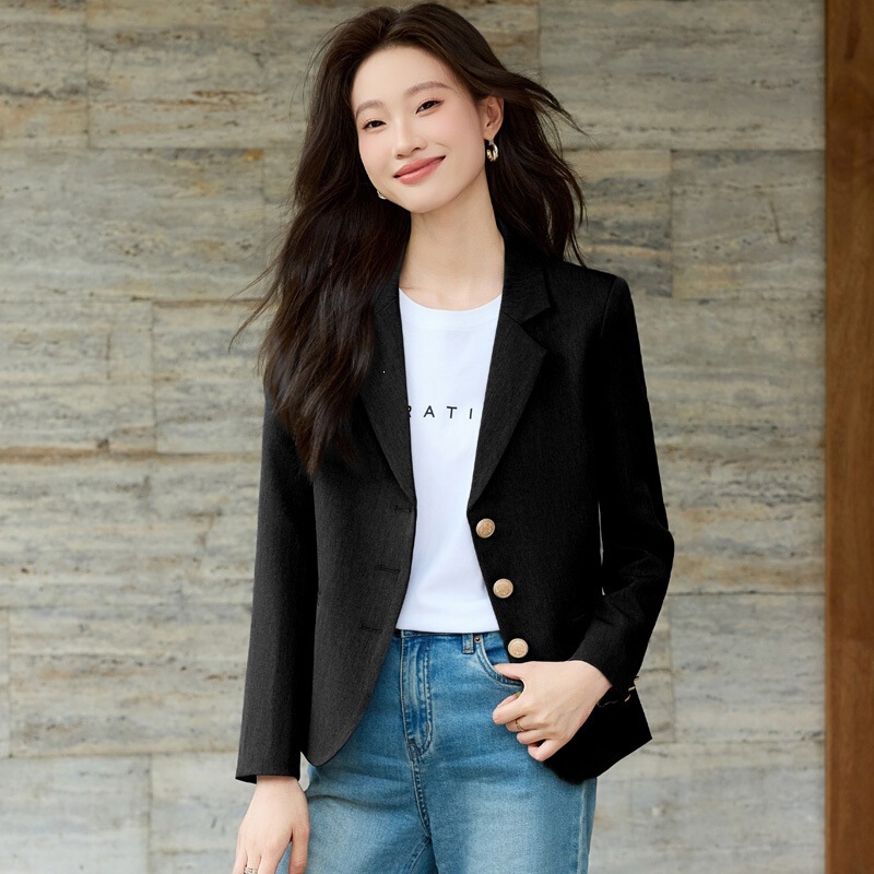 Black Short Blazer for Women 2026 New Spring and Autumn Style Petite Casual Elegant Slim-Fit Suit Jacket