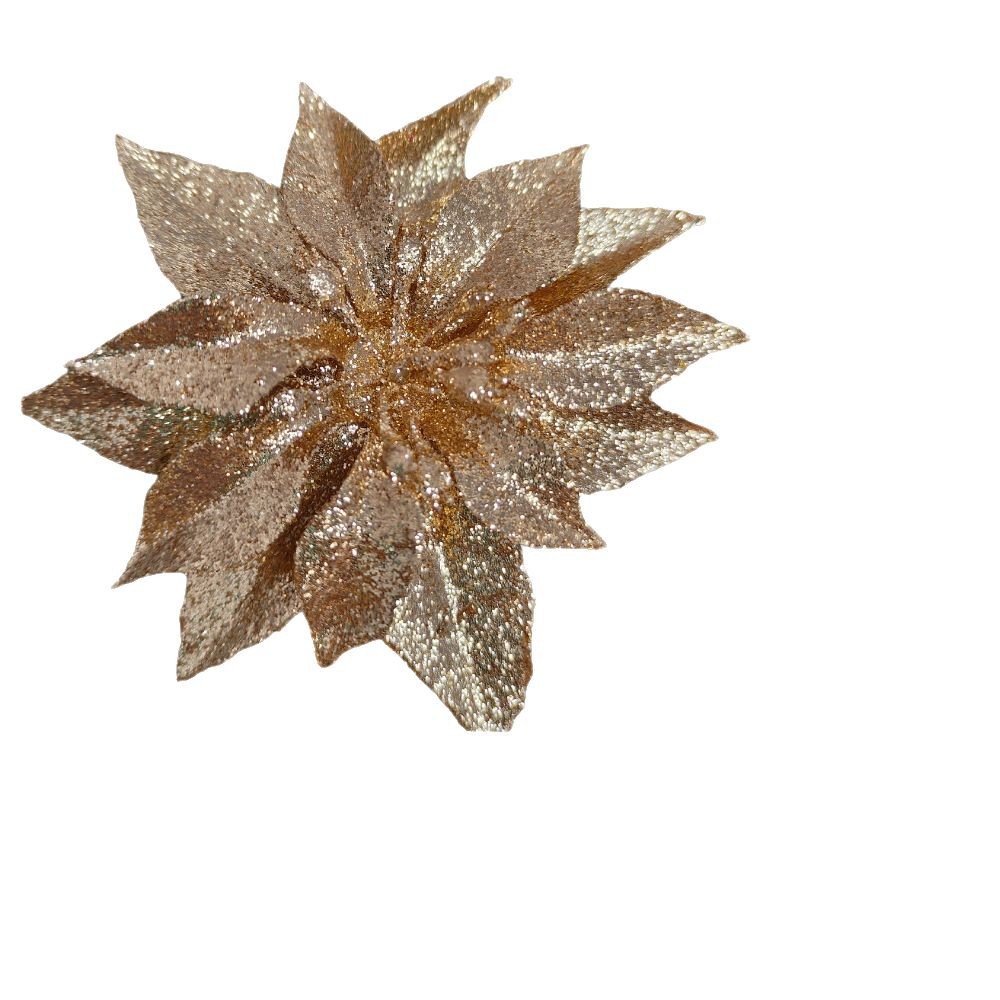 Polvo de oro de 9cm cabeza de flor de Navidad flor de simulación brillo flor de Navidad decoración de árbol de Navidad decoración de vacaciones accesorios de guirnalda