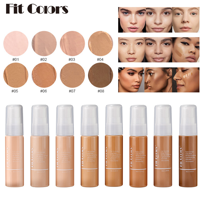 Fit Colors 8-Color Foundation Cream Easy to Spread Long-Lasting Matte Concealer and Contour Foundation Liquid Makeup for Europe and America Cross-Border