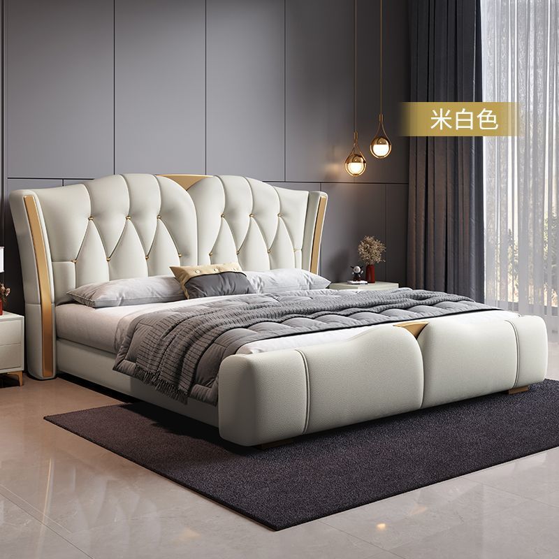 W! Italian lightweight luxury leather bed modern minimalist master bed modern lightweight double bed for home use soft art