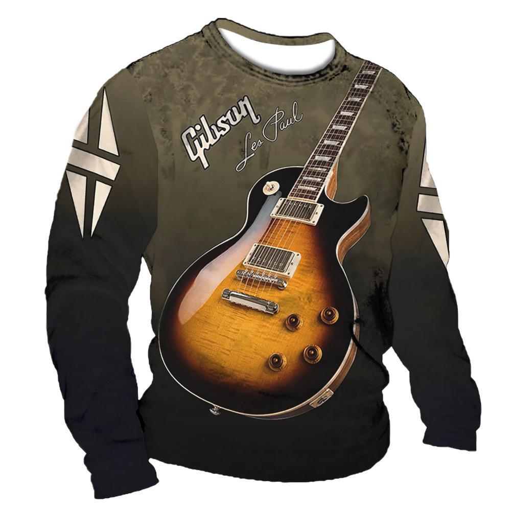 2022 retro hombres 3D digital placket abierto de siete botones Camiseta de manga larga de los hombres de guitarra patrón transfronterizo estación independiente