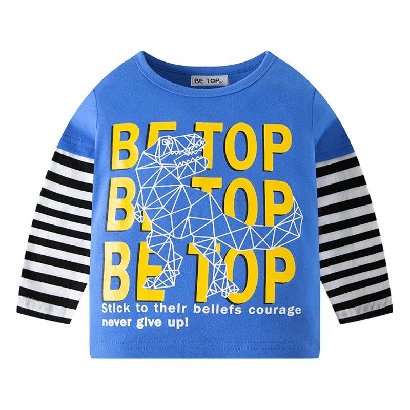Nuevas letras de otoño dinosaurio color a juego de algodón puro cuello redondo Camiseta de manga larga para niños camisa de fondo de una sola pieza de moda