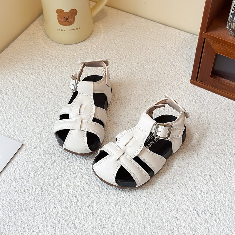 Sandali romani intrecciati in stile coreano da ragazza, semplici, a punta chiusa, estate 2026, suola morbida, scarpe da spiaggia, alla moda, con tacco piatto e traforato._voghion.com
