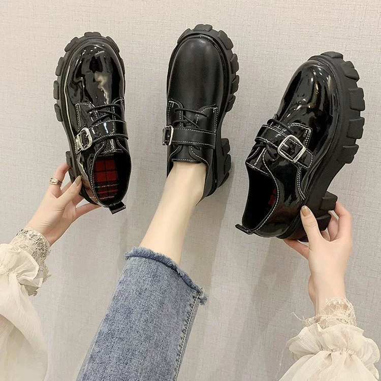 Мокасины в стиле ретро на толстой подошве, туфли на толстом каблуке в студенческом стиле, Женская Новая повседневная универсальная британская кожаная обувь, женская обувь, 2023