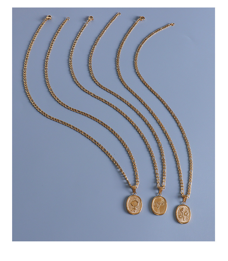 Niche Gold Coin Geometric Oval Pattern Withered Rose Necklace Set_voghion.com