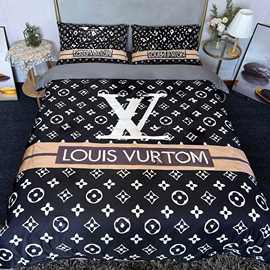 跨境外贸潮牌四件套水洗真丝被套轻奢床上用品批发大牌床笠款印花