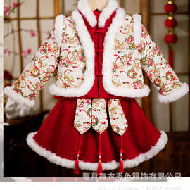 汉服女童冬装新年衣服儿童中国风加绒唐装过年宝宝拜年服周岁礼服
